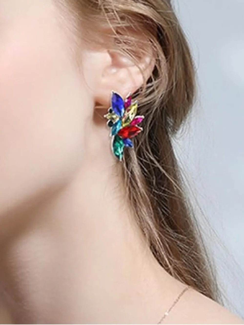 Anthropologie Multicolor Jewel Cluster Earrings - Red Blue Green Pink Gold Aqua